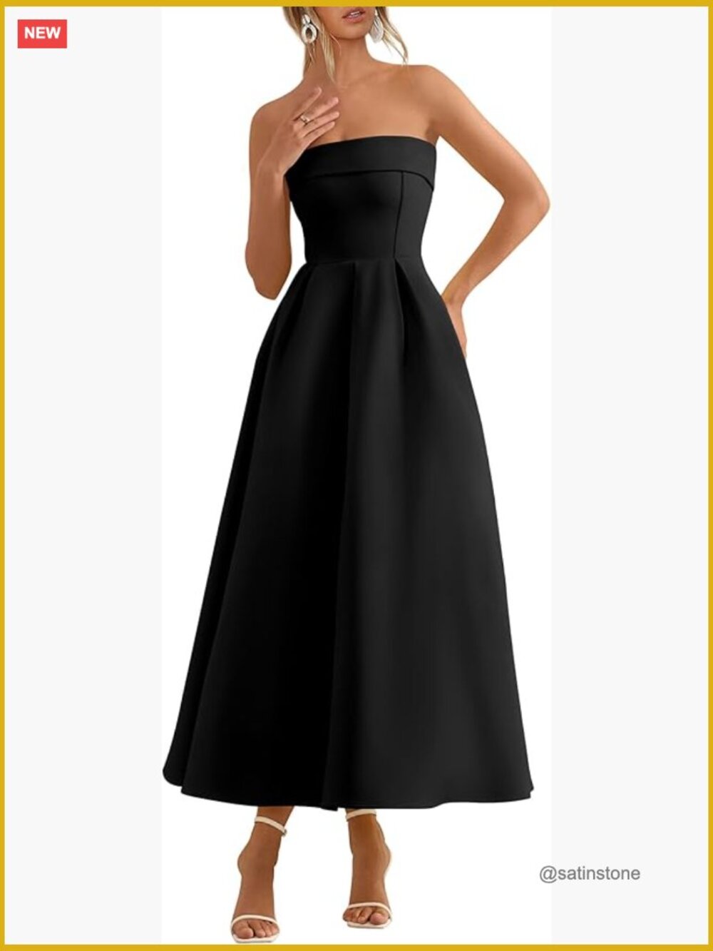 Strapless Tube Midi Cocktail Dress with Pockets A-Line Slim Fit